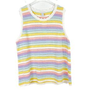 NWT Design History Stripe Pointelle Cotton Knit Tank Top Sweater Pastel Plus 3X